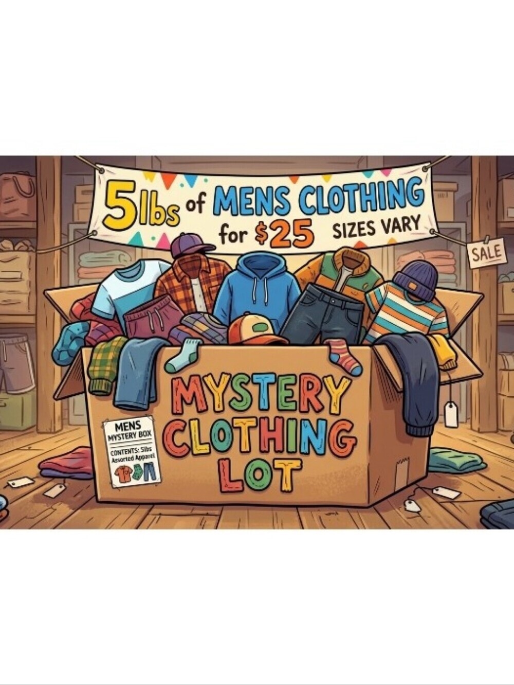 Mystery Clothing Lot 5lbs of Mens Clothing for $25 Sizes Vary